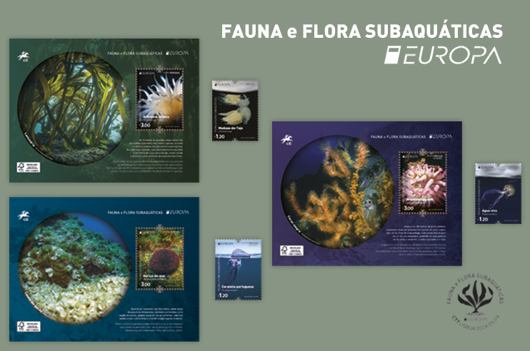 selos e booklets da emissão Fauna e Flora Subaquáticas