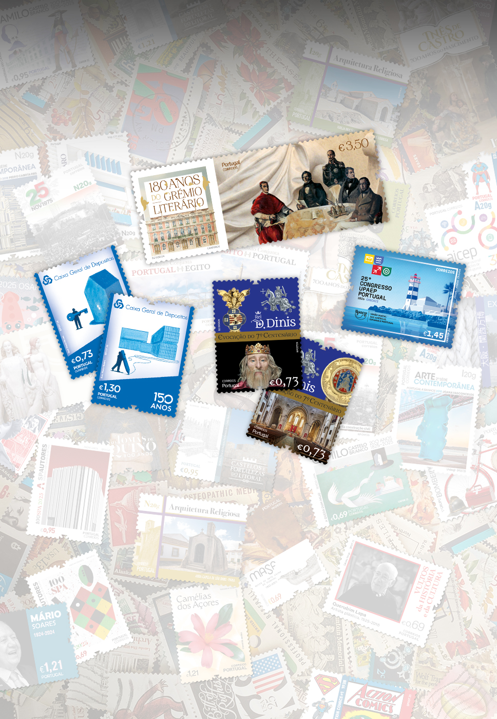 Diversos selos sobre fundo esbatido com selos