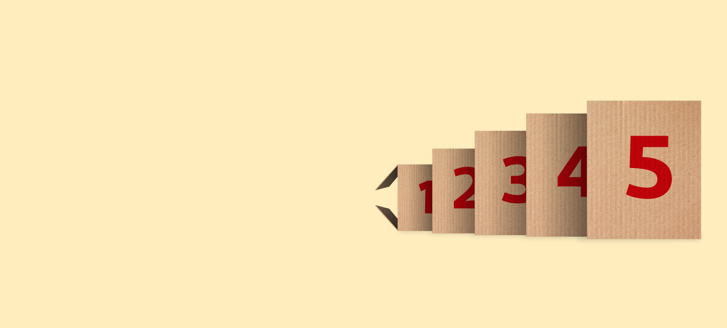 5 caixas de encomendas que representam os 5 envios incluídos no Pack Expresso