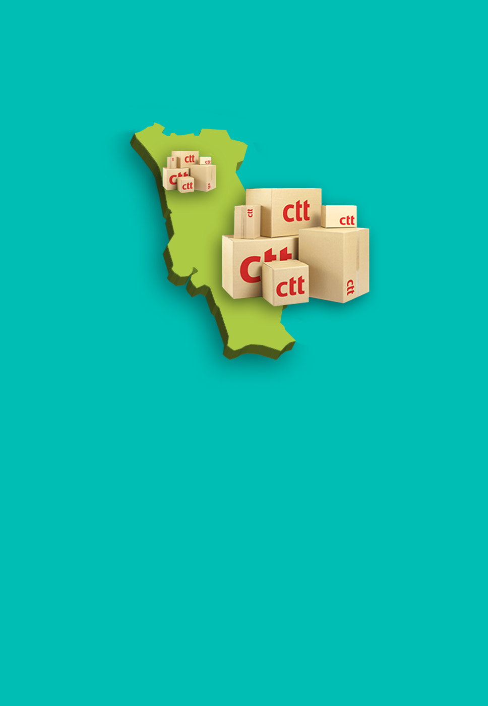 Imagem de Portugal Continental com caixas de encomendas.