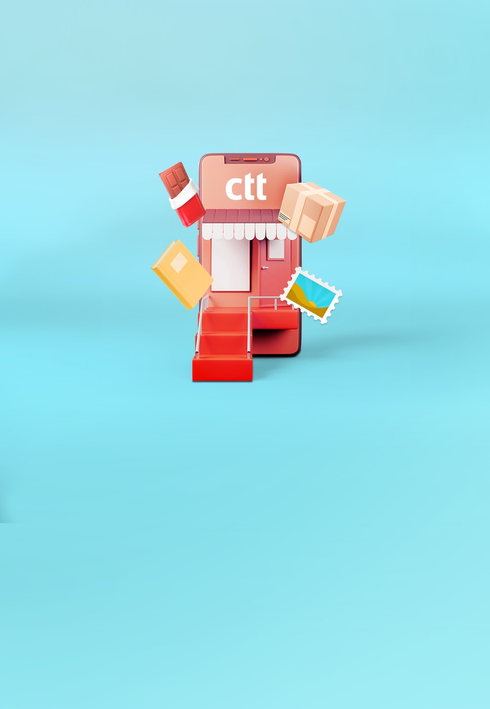 Telemóvel com uma Loja CTT a ocupar o ecrâ que representa a Loja Online.