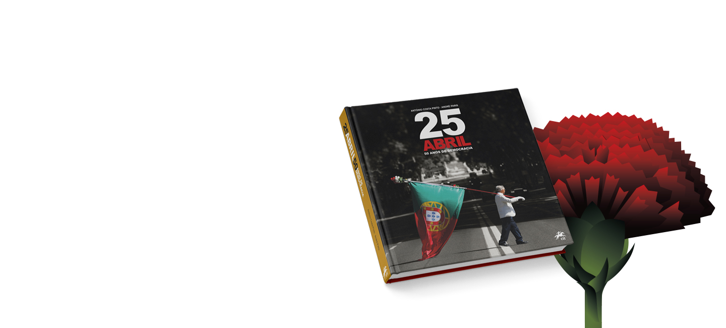 Livro e cravo que representam o 25 de Abril.