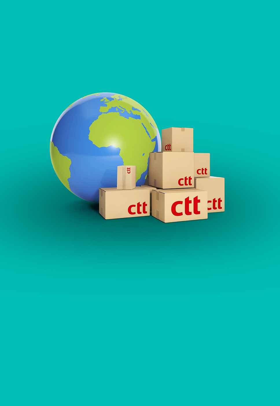 Imagem ilustrativa de um mapa mundo com caixas de encomenda ao lado