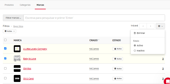exemplo de como eliminar uma marca