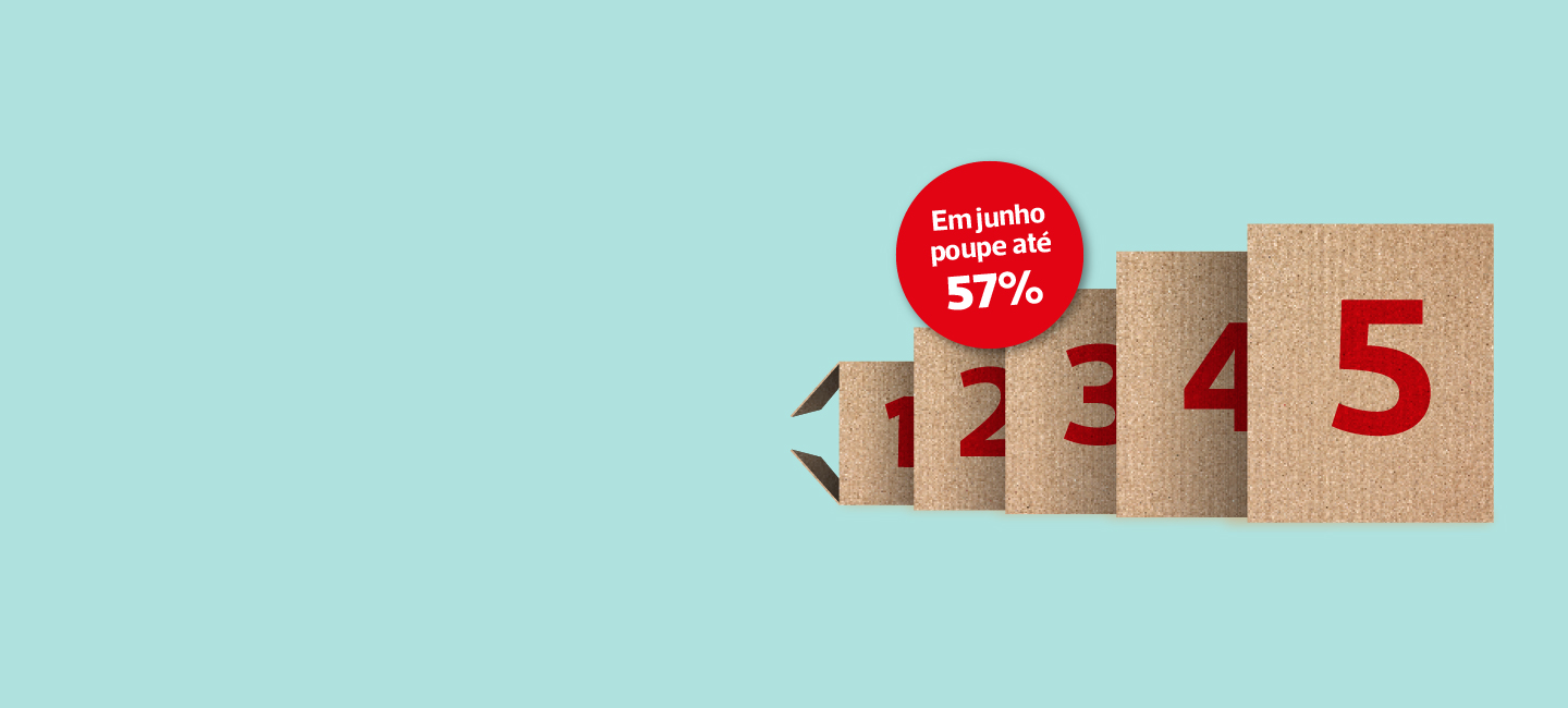 5 embalagens de envio que representa os 5 envios do Pack Expresso, agora com poupança até 57%.