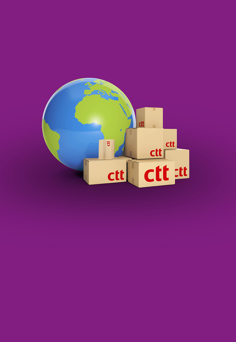 Imagem de um globo terrestre com caixas de encomendas ao lado