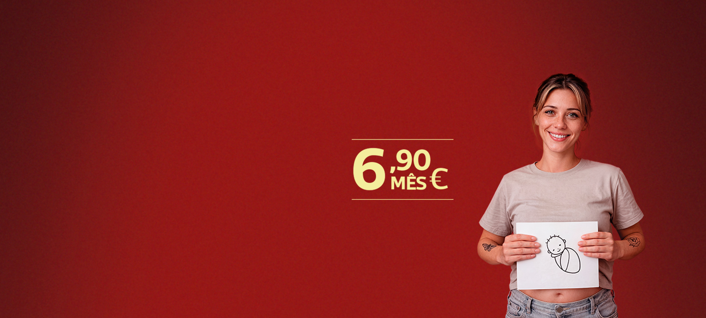 Mulher grávida e do lado esquerdo surge o preço do plano em letras grandes 