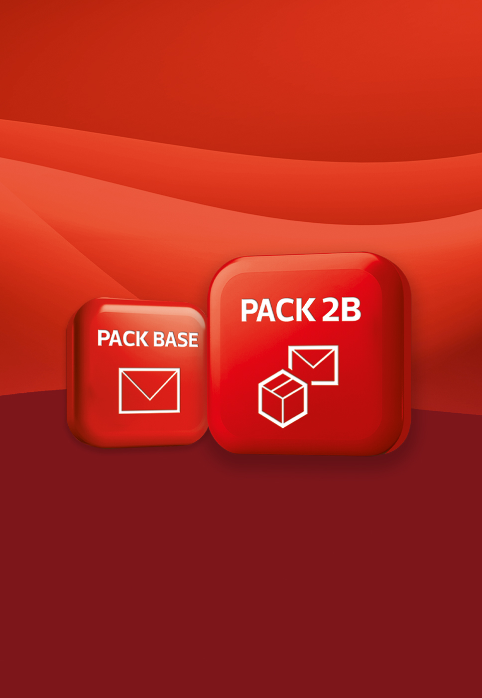 Dois quadrados vermelhos que simbolizam os dois packs e cada um com o respetivo nome Pack Base e Pack 2B.