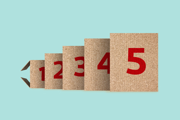 5 embalagens de envio que representam os 5 envios do Pack Expresso