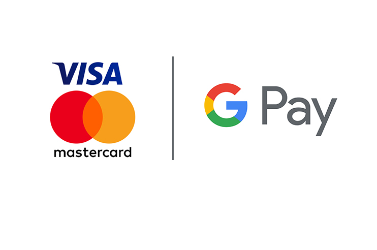 Logótipo Visa Mastercard e Google Pay.