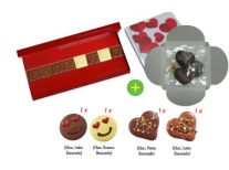LOVE U + Cx. quadrada com 4 figuras de chocolate