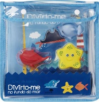 Capa do livro de banho “Divirto-me no Fundo do Mar” com bonecos para crianças